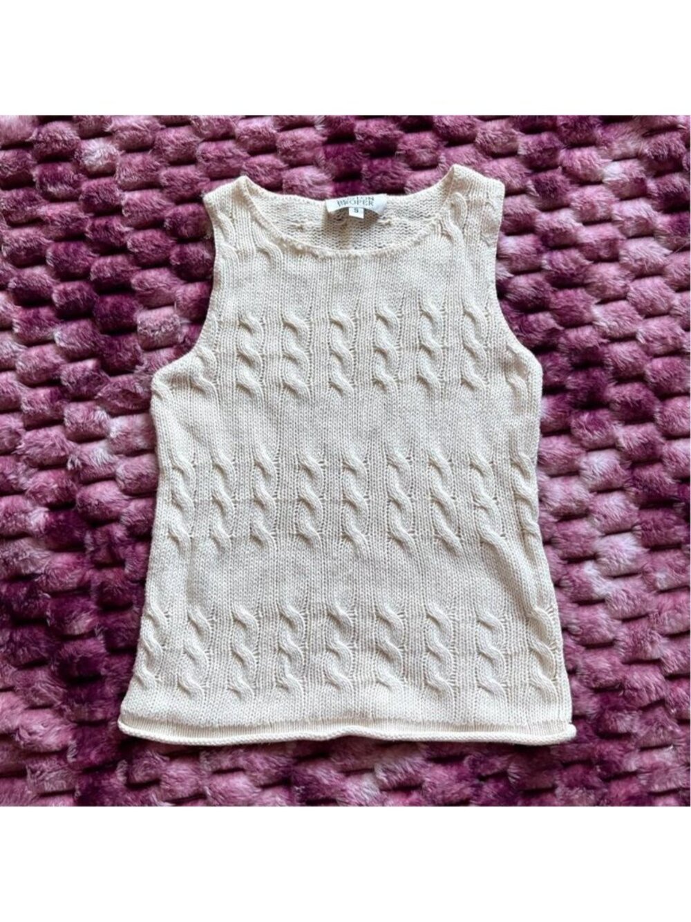 Cream cable knit cotton tank topPit -...